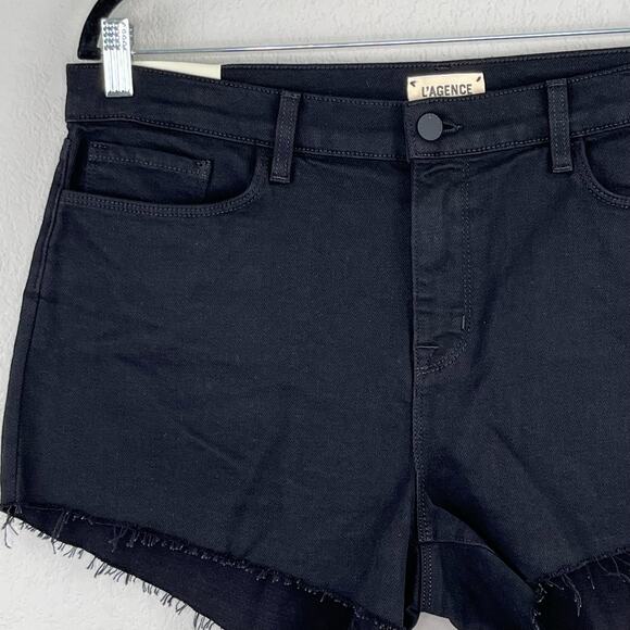 L’Agence Audrey Black Mid Rise Raw Hem Denim Jean Cutoff Shorts Size 31 NWT - Picture 6 of 15